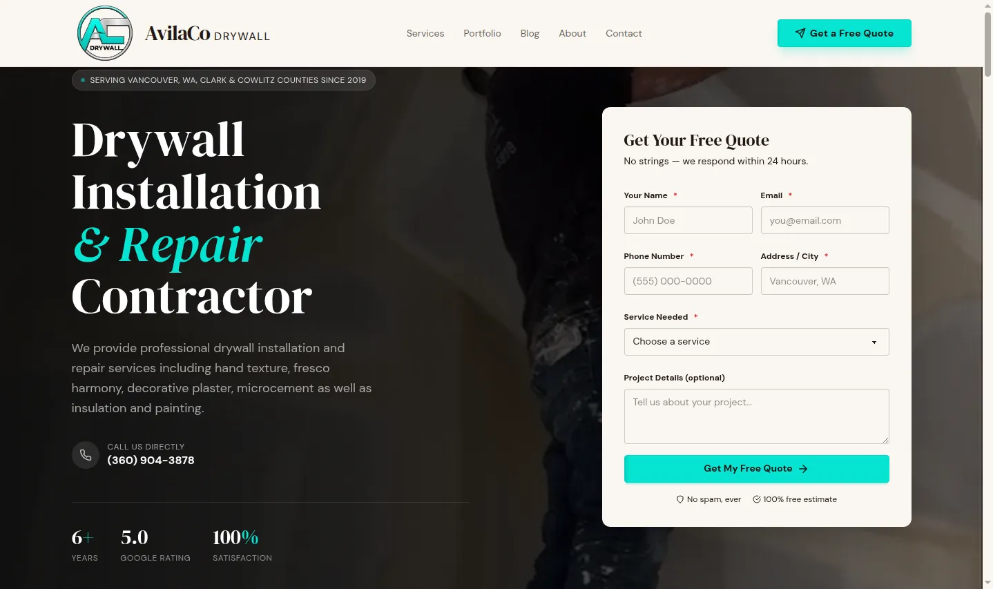 AvilaCo Drywall website by Savo Group: hand-coded contractor site