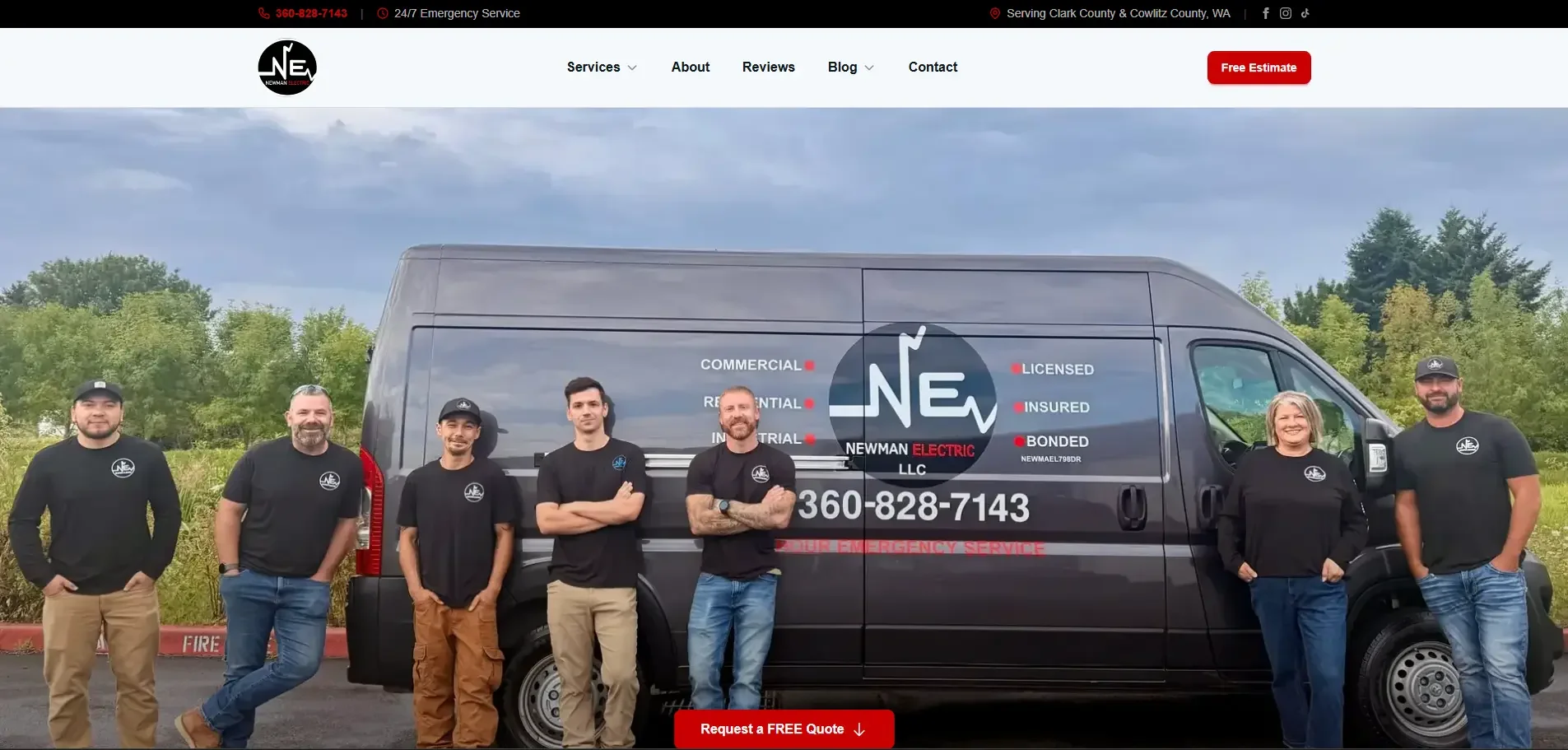 Newman Electric homepage built by Savo Group: hand-coded electrician website ranking 295 keywords with 99 Google PageSpeed score